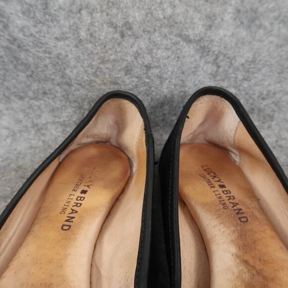 Lucky Brand Shoes Womens 8 Ballet Flats Black Leather Slip On Round Toe Classic - Picture 3 of 13